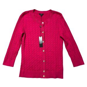 NWT Talbots Womens M Cable Knit Casual Cardigan Sweater Pink Button Front